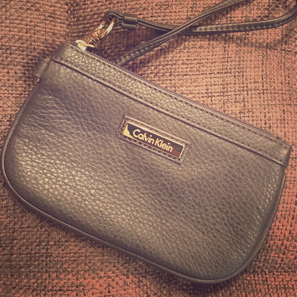 Grey leather Calvin Klein wristlet